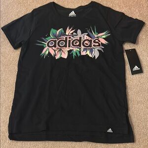 Adidas Black Floral Graphic Short Sleeve Tee